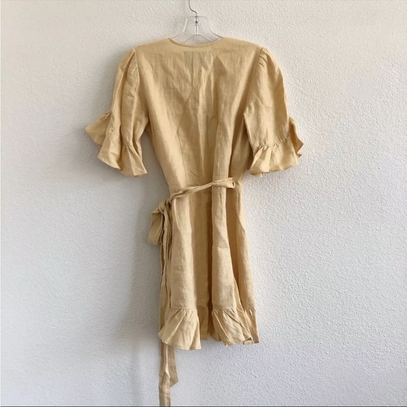 Reformation Kelsey Mini Wrap Dress Yellow 100% Linen - Picture 2 of 6
